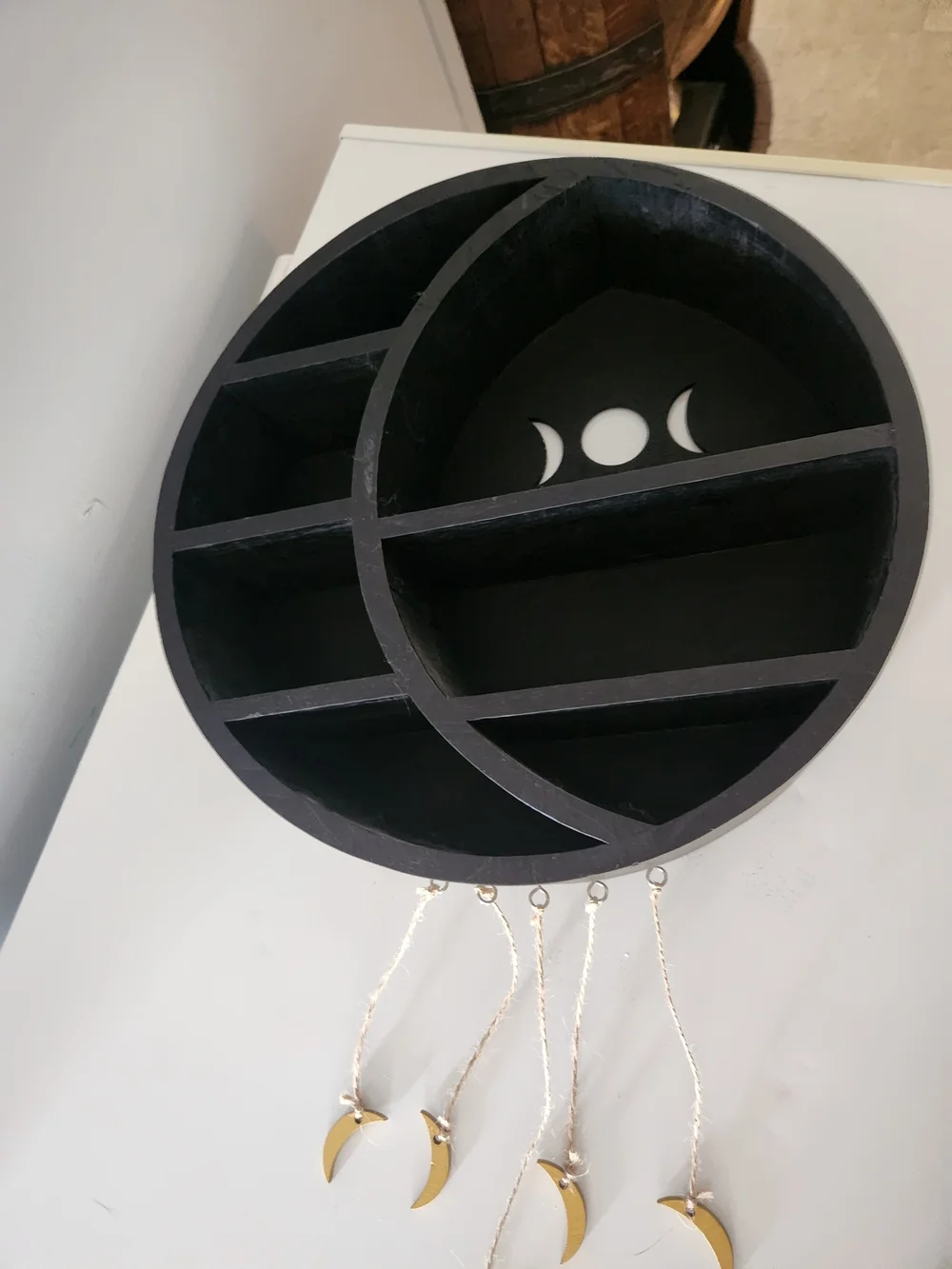 Round Black Wall Shelf Moon Phase Design